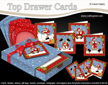 3D Christmas Skiing Rudolph Top Drawer Cards Bumper Kit