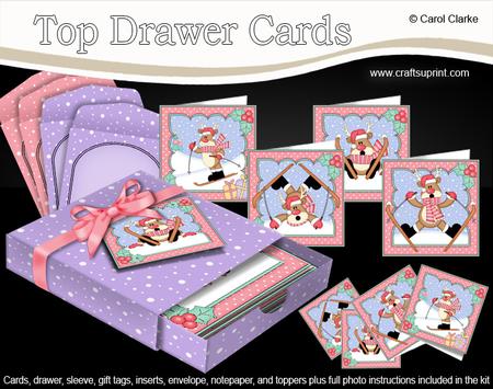 3D Christmas Skiing Rudolph Top Drawer Cards Bumper Kit