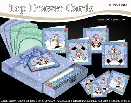 3D Christmas Skiing Rudolph Top Drawer Cards Bumper Kit
