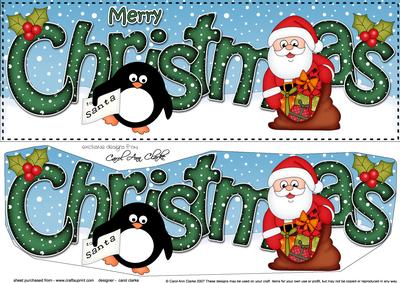 Large Dl Christmas Santa & Penguin 3D Decoupage