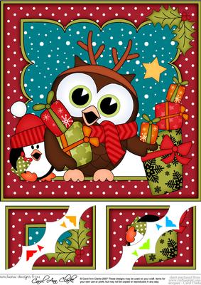 8 x 8 Christmas Little Hoot Owl's Presents Scalloped Corner