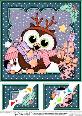 8 x 8 Christmas Little Hoot Owl's Presents Scalloped Corner