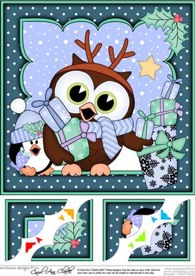 8 x 8 Christmas Little Hoot Owl's Presents Scalloped Corner
