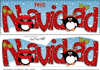 Large Dl Christmas Feliz Navidad Penguins 3D Decoupage