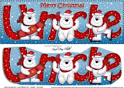 Large Dl Christmas Uncle Polar Bears 3D Decoupage