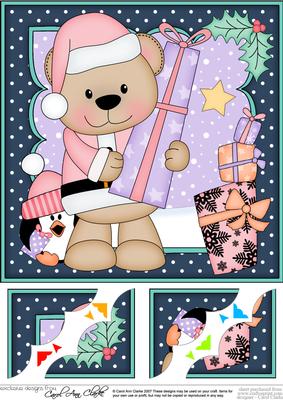 8 x 8 Christmas Livvy Bear's Presents 3D Decoupage