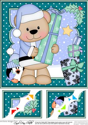8 x 8 Christmas Livvy Bear's Presents 3D Decoupage