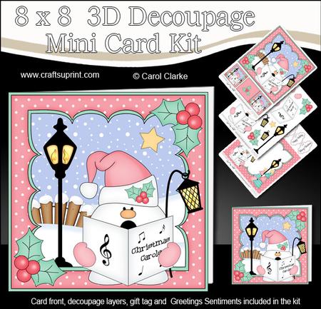 8x8 Christmas Carol Singing Snowball Sam 3D Decoupage
