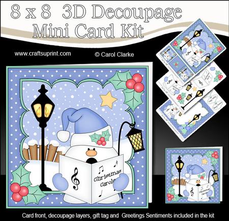 8x8 Christmas Carol Singing Snowball Sam 3D Decoupage