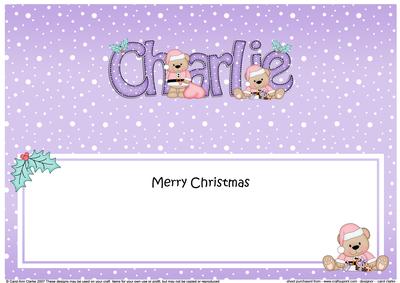 Large Dl Christmas Charlie Livvy Bear Insert