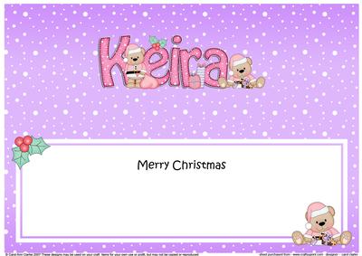 Large Dl Christmas Keira Livvy Bear Insert