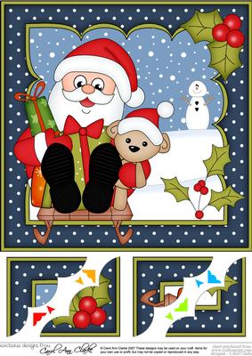 8 x 8 Christmas Sledging Santa Scalloped Corner Topper