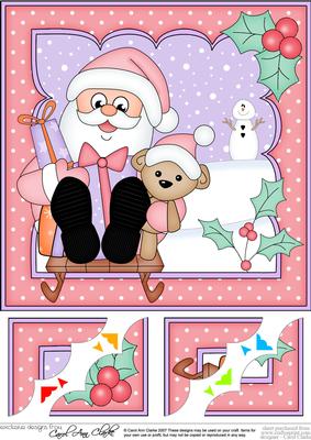 8 x 8 Christmas Sledging Santa Scalloped Corner Topper