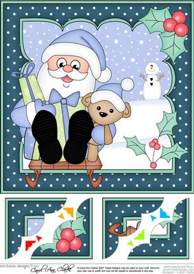 8 x 8 Christmas Sledging Santa Scalloped Corner Topper