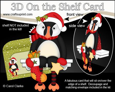 3D on the Shelf Card Kit - Little Christmas Puffin