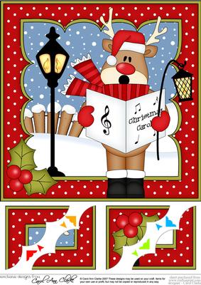 8 x 8 Christmas Carol Singing Rudolph Scalloped Topper