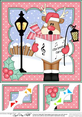 8 x 8 Christmas Carol Singing Rudolph Scalloped Topper