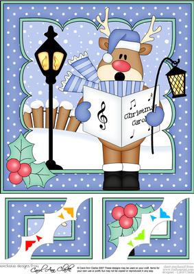 8 x 8 Christmas Carol Singing Rudolph Scalloped Topper