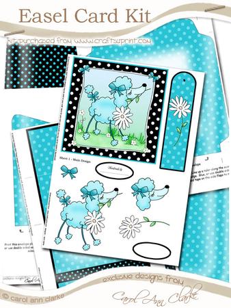 Cute Poodle Easel Card Kit in Cyan with 3D Decoupage