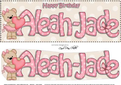 Large Dl Birthday Aleah-jade Livvy Bear Card & 3D Decoupage