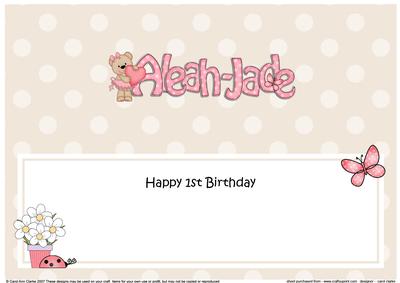Lge Dl 1st Birthday Aleah-jade Livvy Bear Insert