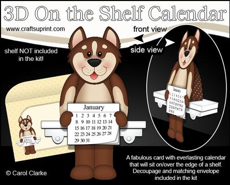 3D on the Shelf Everlasting Calendar Kit - Little Husky Dog