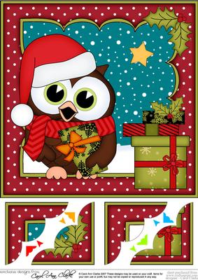 8 x 8 Christmas Little Hoot Owl's Presents Scalloped Corner
