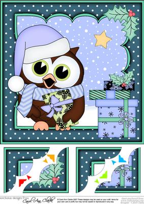 8 x 8 Christmas Little Hoot Owl's Presents Scalloped Corner