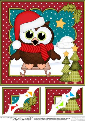 8 x 8 Christmas Sledging Little Hoot Owlscalloped Corner
