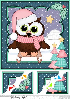 8 x 8 Christmas Sledging Little Hoot Owlscalloped Corner