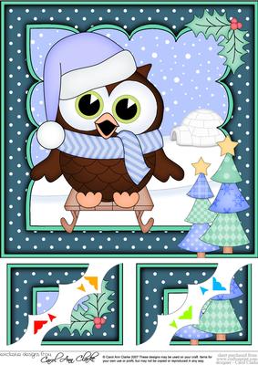 8 x 8 Christmas Sledging Little Hoot Owlscalloped Corner