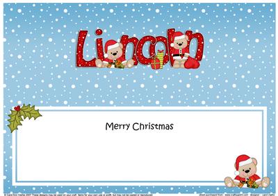 Large Dl Christmas Lincoln Livvy Bear Insert
