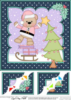 8 x 8 Livvy Bear Dressing the Christmas Tree 3D Decoupage