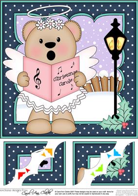 8 x 8 Christmas Carol Singing Livvy Bear Angel 3D Decoupage