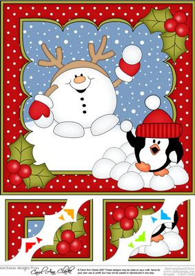 8 x 8 Christmas Snowball Sam Snowball Fight Scalloped Corner