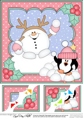 8 x 8 Christmas Snowball Sam Snowball Fight Scalloped Corner