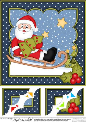 8 x 8 Christmas Sledging Santa Scalloped Corner Topper