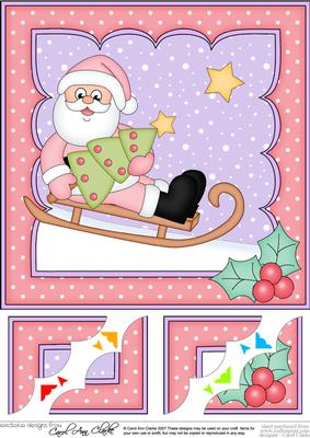 8 x 8 Christmas Sledging Santa Scalloped Corner Topper