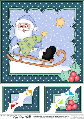 8 x 8 Christmas Sledging Santa Scalloped Corner Topper