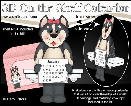 3D on the Shelf Everlasting Calendar Kit - Little Husky Dog