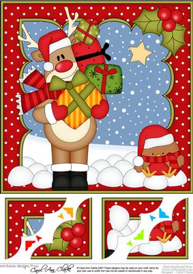 8 x 8 Christmas Rudolph's Presents Scalloped Corner Topper