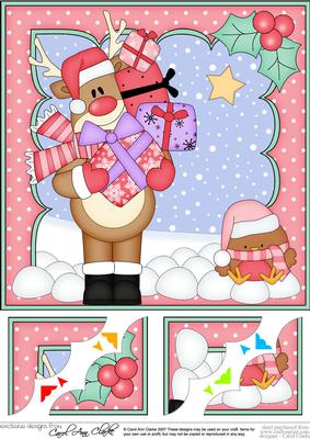 8 x 8 Christmas Rudolph's Presents Scalloped Corner Topper