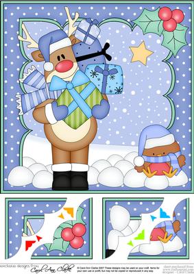 8 x 8 Christmas Rudolph's Presents Scalloped Corner Topper