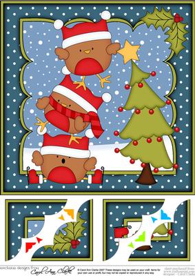 8 x 8 Christmas Robins Dressing the Tree Scalloped Corner