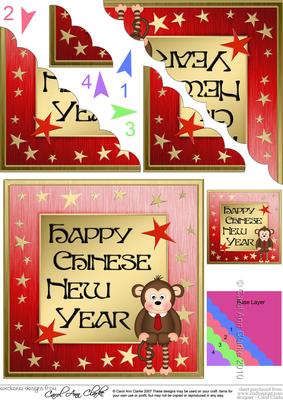 Chinese New Year of the Monkey Scalloped Corner Stacker