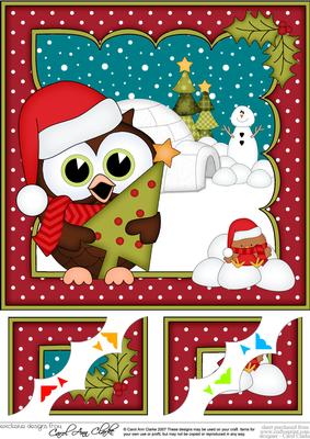 8 x 8 Christmas Little Hoot Owl's Tree Scalloped Corner