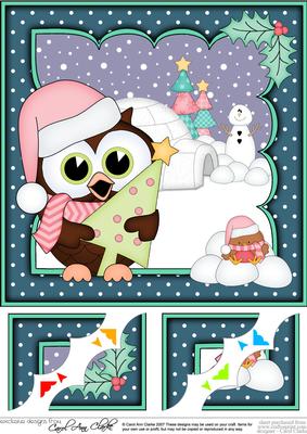 8 x 8 Christmas Little Hoot Owl's Tree Scalloped Corner