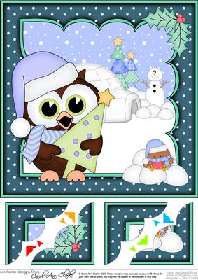 8 x 8 Christmas Little Hoot Owl's Tree Scalloped Corner