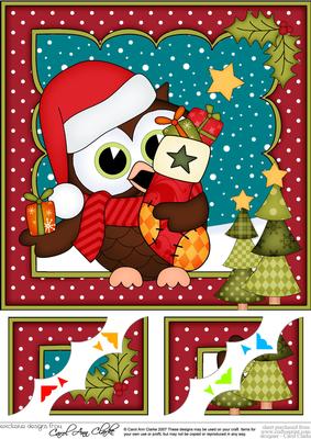 8 x 8 Christmas Little Hoot Owl's Stocking Scalloped Corner