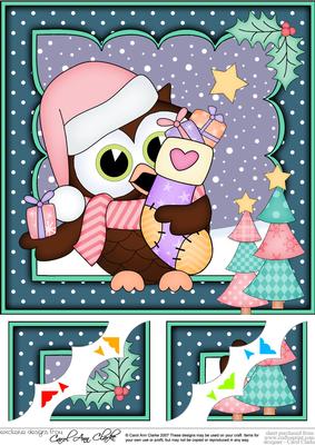 8 x 8 Christmas Little Hoot Owl's Stocking Scalloped Corner